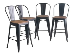 lot 3753 image: Andeworld High Back Metal Barstools with Wooden Seat (Set of 4) - Retail$239.99