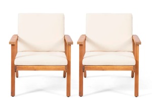 lot 3756 image: Temecula Outdoor Acacia Wood Club Chairs with Cushions (Set of 2) by Christopher Knight Home- Retail$215.49