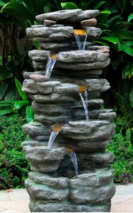 lot 3769 image: 6-Tiers Rocks Outdoor Water Fountain Cascading Waterfall w LED Lights- Retail$259.99