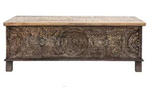lot 3778 image: Anglo Boho Hand Carved Trunk 48 in x 24 in- Retail$709.49