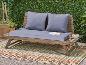 lot 3807 image: Sedona Outdoor Wooden Loveseat with Cushions by Christopher Knight Home- Retail$372.49