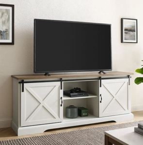 lot 3816 image: The Gray Barn Wind Gap 70-inch Sliding Barn Door TV Console- Retail$490.49