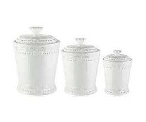 lot 3809 image: Victoria White 3pcs Canister Set (Medium Canister Missing a Lid)
