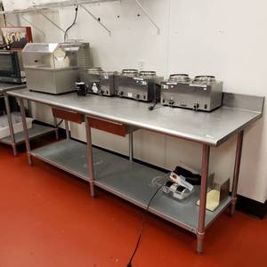 lot 9021 image: Duke 96x30 stainless table with backslash and 2 drawers