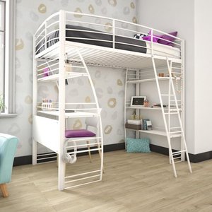 lot 65108 image: DHP Studio Twin Loft Bed with Integrated Desk and Shelves, White