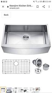 lot 65116 image: Keonjinn Kitchen Sink, 33-inch Apron-front Farmhouse 16 Gauge Stainless Steel Single Bowl