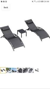lot 65121 image: PURPLE LEAF Patio Chaise Lounge Sets 3 Pieces Outdoor Lounge Chair Sunbathing Chair with Headrest and Table for All Weather,
