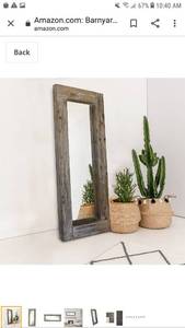 lot 65135 image: Barnyard Designs Long Decorative Wall Mirror, Rustic Distressed Unfinished Wood Frame, Vertical and Horizontal Hanging Mirror Wall Decor 58 x 24