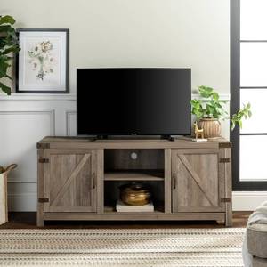 lot 65141 image: Walker Edison 58 Farmhouse Barndoor TV Stand in Gray Wash