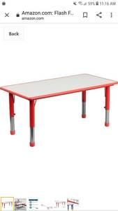 lot 65144 image: Flash Furniture 23.625W x 47.25L Rectangular Red Plastic Height Adjustable Activity Table with Grey Top