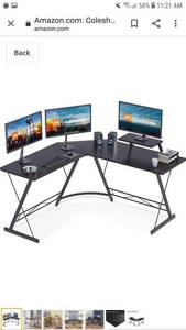 lot 65145 image: Coleshome L Shaped Desk, 51 Home Office Corner Desk with Shelf, Gaming Computer Desk with Monitor Stand, PC Table Workstation with Shelf, Black