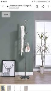 lot 65150 image: Kings Brand Furniture - 6 Hook Metal Hall Tree Hat & Coat Rack Stand, Chrome