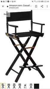 lot 65161 image: Casual Home Directors Chair ,Black FrameBlack Canvas,30 - Bar Height