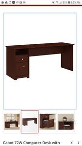 lot 65164 image: CABOT 72W COMPUTER DESK WITH DRAWERS Harvest Cherry