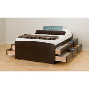 lot 65169 image: Prepac Espresso Tall Queen Platform Storage Bed (12-drawers)