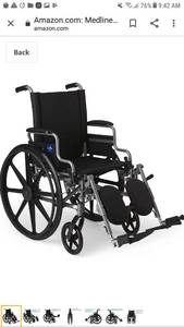 lot 65174 image: Medline - MDS806550E Lightweight & User-Friendly Wheelchair With Flip-Back, Desk-Length Arms & Elevating Leg Rests for Extra Comfort, Gray, 18 Seat