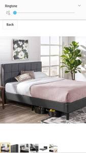 lot 65182 image: Zinus Lottie Upholstered Platform Grey Bed Frame  Model  Queen