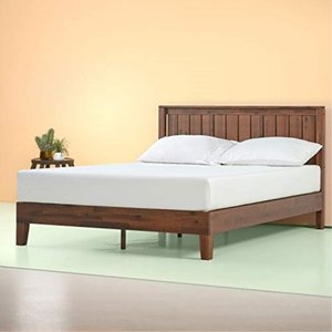 lot 65186 image: Zinus 12 Inch Deluxe Solid Wood Platform Bed with HeadboardNo Box Spring NeededWood Slat SupportAntique Espresso Finish, King