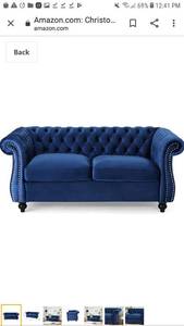 lot 65200 image: Christopher Knight Home Karen Traditional Chesterfield Loveseat Sofa, Navy Blue and Dark Brown, 61.75 x 33.75 x 27.75,306027