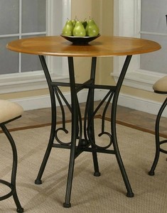 lot 65202 image: Cramco Dart Oak Veneer Wood Metal Round Counter Height Table
