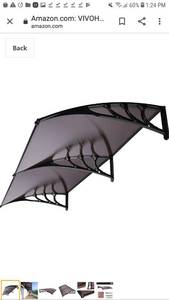 lot 65207 image: VIVOHOME Polycarbonate Window Door Awning Canopy Brown with Black Bracket 40 Inch x 80 Inch