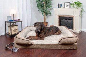 lot 65213 image: FurHaven Pet Dog Bed Velvet Waves Perfect Comfort Orthopedic Sofa Pet Bed for Dogs & Cats - Available in Multiple Colors & Sizes