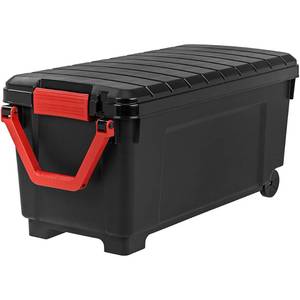 lot 65220 image: IRIS USA SIA-1000H Store it all Jumbo storage tote with handle,43 gal blackorange