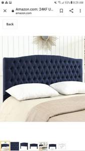 lot 65226 image: 24KF Upholstered Button Tufted King Headboard and Linen Fabric KingCalifornia King Size - Navy Blue.No leg stands