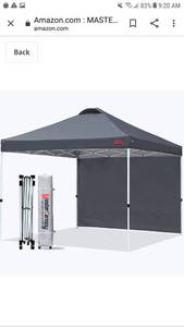 lot 65234 image: MASTERCANOPY Patio Pop Up Instant Shelter Beach Canopy with 1 Side Wall, Better Air Circulation Outdoor Canopy with Wheeled Carry Bag and 4 Sand Bags(10x10,Dark Gray