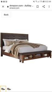 lot 65241 image: Ashley Furniture Signature Design - Ralene Queen Upholstered Storage Footboard - Component Piece - Medium Brown