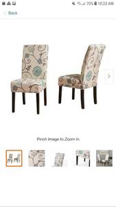 lot 65246 image: Pertica White and Blue Floral Fabric Dining Chairs (Set of 2)