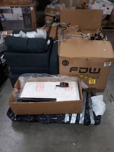 lot 65252 image: Wood Pallet of Seats,Canvas etc