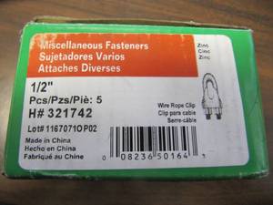 lot 1619 image: LOT BB OF 5 12 Wire Rope Clip U-Bolt Cable Clamp H# 321742 ZINC PLATED