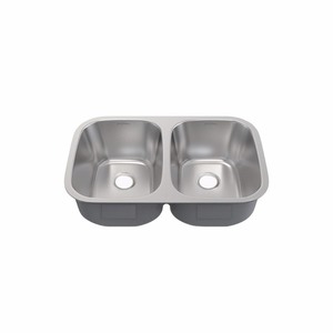 lot 3004 image: Swiss Madison Toulouse Stainless Steel 29 in. Double Bowl Undermount Kitchen Sink, Silver