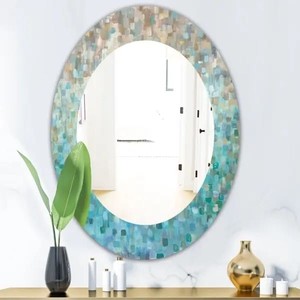 lot 3021 image: Silver Orchid Brian Blocked Abstract Traditional Mirror - Blue - 20 in. wide x 30 in. high - Oval - Medium
