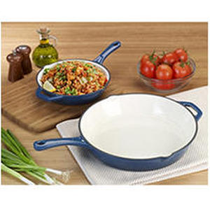 lot 4017 image: Members Mark 2-piece Enamel Cast Iron Skillet Set-Teal