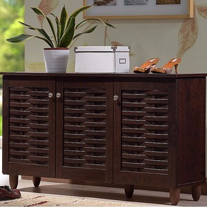 lot 4021 image: Winda Modern and Contemporary 3-Door Wooden Entryway Shoes Storage Cabinet - Dark Brown - Baxton Studio