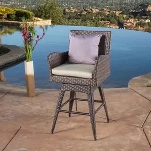 lot 4035 image: Braxton Outdoor Wicker Swivel Armed Barstool with Cushion by Christopher Knight Home