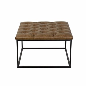 lot 4047 image: HomePop Draper Ottoman with Button Tufting - Light Brown Faux Leather