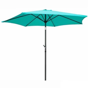 lot 4074 image: International Caravan St. Kitts 8-foot All-Weather Crank-and-Tilt Patio Umbrella - Aqua Blue