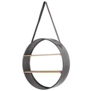 lot 4040 image: Crystal Art Gallery Metal and Wood Round Hanging Wall Shelf