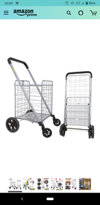 lot 62004 image: dbest products Cruiser Cart Deluxe Shopping Grocery Rolling Folding Laundry Basket on Wheels Foldable Utility Trolley Compact Lightweight Collapsible, Silver and Black