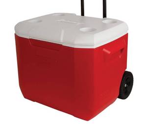 lot 62007 image: Coleman 60 Quart C-Tec Performance Wheeled Cooler - Red