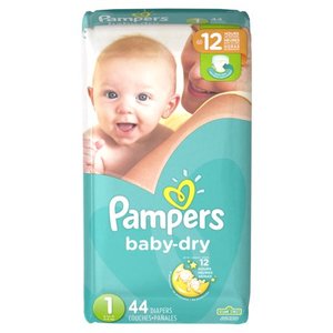 lot 62057 image: Pampers Baby-Dry Extra Protection Diapers, Size 1, 44 ct