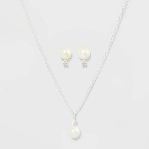 lot 62080 image: Semi-Precious Pearl Earring and Necklace Set - A New Day White, Whitewhite