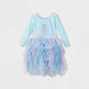 lot 62085 image: Toddler Girls Frozen Elsa Long Sleeve Tutu Dress - Blue 4T