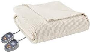 lot 62034 image: Beautyrest Heated Ribbed Micro Fleece Full Blanket in Ivory