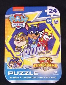 lot 62059 image: Lot Of 4 Paw Patrol Mini Puzzles In Tin Mighty Pups Pup Power 24 Pcs Puzzle