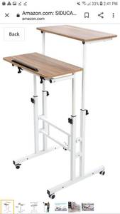 lot 65278 image: SIDUCAL Mobile Stand Up Desk, Adjustable Laptop Desk with Wheels Home Office Workstation, Rolling Table Laptop Cart for Standing or Sitting, Vintage Oak