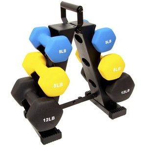 lot 65285 image: BalanceFrom 50 Pounds Neoprene Workout Dumbbell Weights with Weight Rack - 3 Pairs of Dumbbells